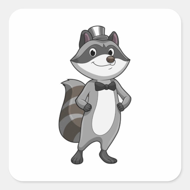 Adesivo Quadrado Racoon como Groom com Tie (Frente)