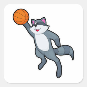 Adesivo Quadrado Racoon como jogador de basquetebol