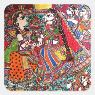 ADESIVO QUADRADO RADHA KRISHNA HINDU DEUS MADHUBANI ART STYLE