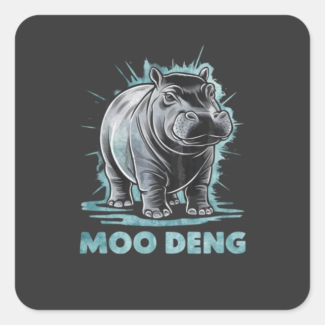 Adesivo Quadrado Radiante Hippo Moo Deng (Frente)