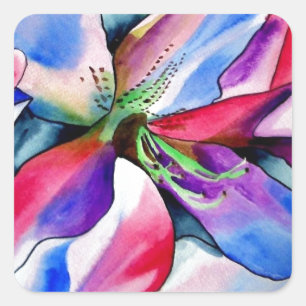 Adesivo Quadrado Rainbow Azalea flor original de aquarela
