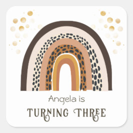 Adesivo Quadrado Rainbow Boho Animal Print aniversário de 3 anos