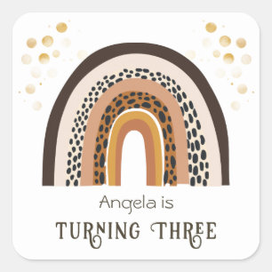 Adesivo Quadrado Rainbow Boho Animal Print aniversário de 3 anos