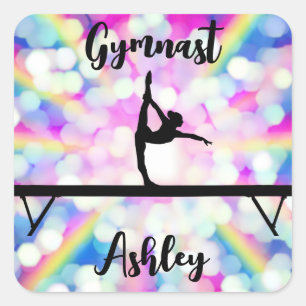 Adesivo Quadrado Rainbow Bokeh Blast Gymnastics Beam Personalizado