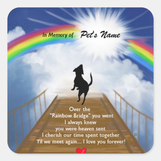 Adesivo Quadrado Rainbow Bridge Memorial Poem for Dogs (Frente)