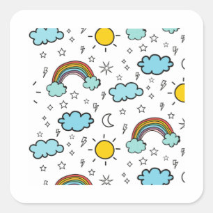 Adesivo Quadrado Rainbow Clouds Sun Stars Padrão Para Crianças