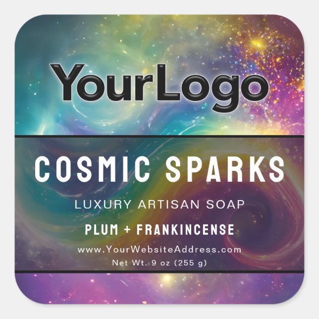 Adesivo Quadrado Rainbow Cosmic Galaxy Artisan Product Labels (Frente)