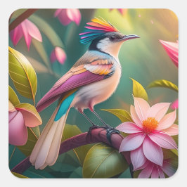 Adesivo Quadrado Rainbow crested Jay Fantasy Bird