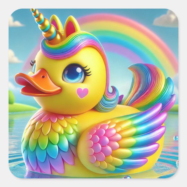 Adesivo Quadrado Rainbow Duck-a-Corn Sticker Series (Frente)