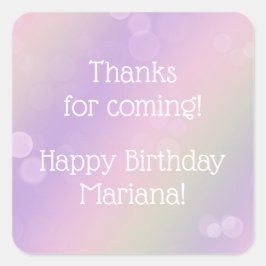 Adesivo Quadrado Rainbow Fairy Lights Girl Festa de aniversário