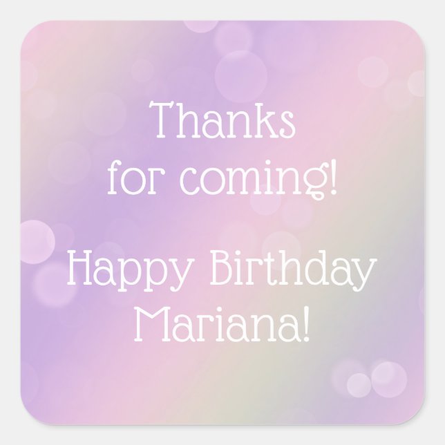 Adesivo Quadrado Rainbow Fairy Lights Girl Festa de aniversário (Frente)