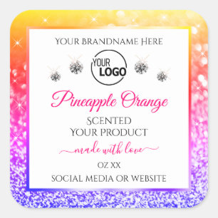 Adesivo Quadrado Rainbow Glitter White Product Labels Logotipo Diam