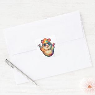 Adesivo Quadrado Rainbow Hamster Peace Vibes