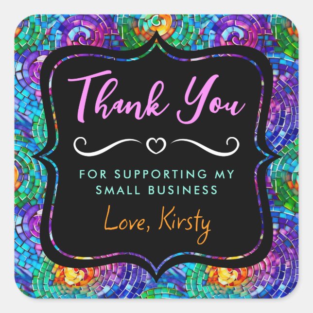 Adesivo Quadrado Rainbow Jewel Tone Mosaico Glass Pequena empresa (Frente)