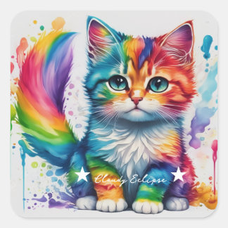 Adesivo Quadrado Rainbow Kitten Painter