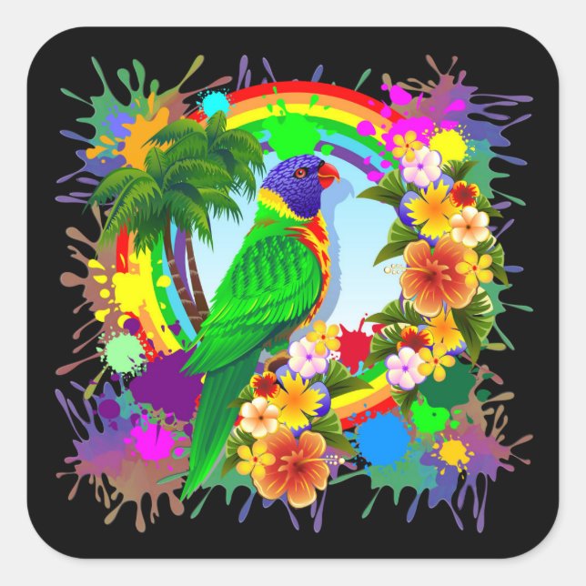 Adesivo Quadrado Rainbow Lorikeet Parrot Stickers (Frente)