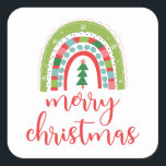 Adesivo Quadrado Rainbow Merry Christmas Sticker<br><div class="desc">Rainbow Vinheta de Natal Merry para embalagem de presente,  selo de envelope</div>