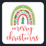 Adesivo Quadrado Rainbow Merry Christmas Sticker<br><div class="desc">Rainbow Vinheta de Natal Merry para embalagem de presente,  selo de envelope</div>