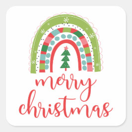 Adesivo Quadrado Rainbow Merry Christmas Sticker