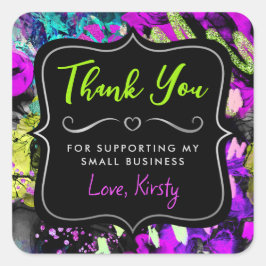 Adesivo Quadrado Rainbow Neon Abstrato Glitter Pequenas Empresas