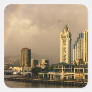 Adesivo Quadrado Rainbow over Honolulu, Havaí, EUA 2