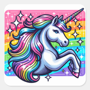 Adesivo Quadrado Rainbow Sparkles e Magical Unicorn