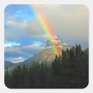 Adesivo Quadrado Rainbow & Stormy Skies Over Snowy Mountain Canada
