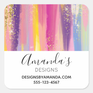 Adesivo Quadrado Rainbow Strips com Faux Dourado Glitter Business
