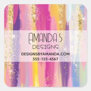 Adesivo Quadrado Rainbow Strips com Faux Dourado Glitter Business
