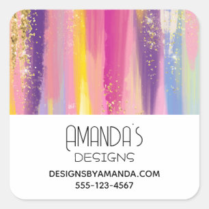 Adesivo Quadrado Rainbow Strips com Faux Dourado Glitter Business