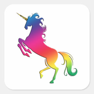 Adesivo Quadrado Rainbow Unicorn com Dourado Corno