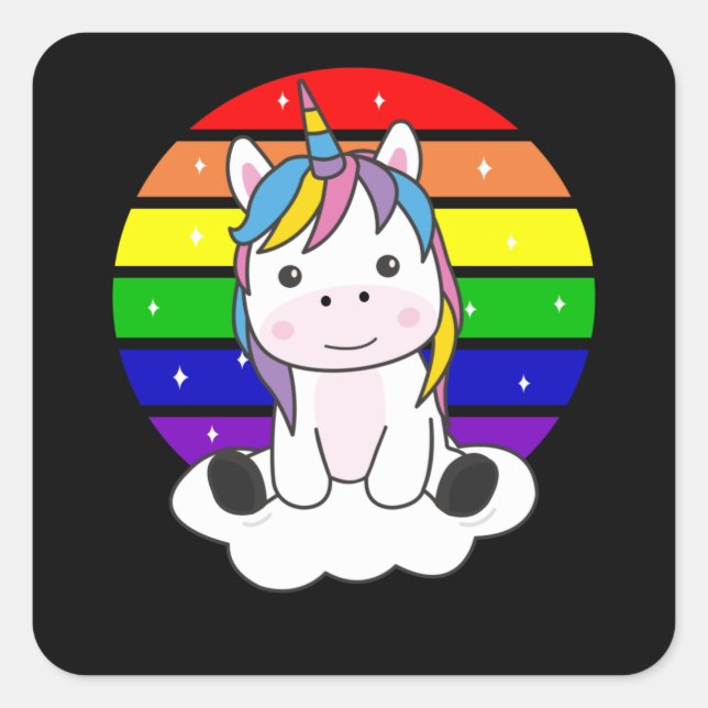 Adesivo Quadrado Rainbow Unicorn Cute Unicorn Cute Para Crianças (Frente)