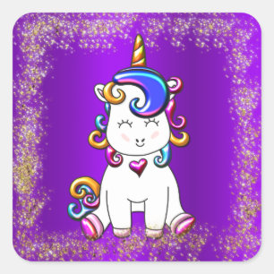 Adesivo Quadrado Rainbow Unicorn Glitter Purple