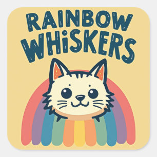 Adesivo Quadrado Rainbow Whkers Cat Sticker