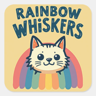 Adesivo Quadrado Rainbow Whkers Cat Sticker