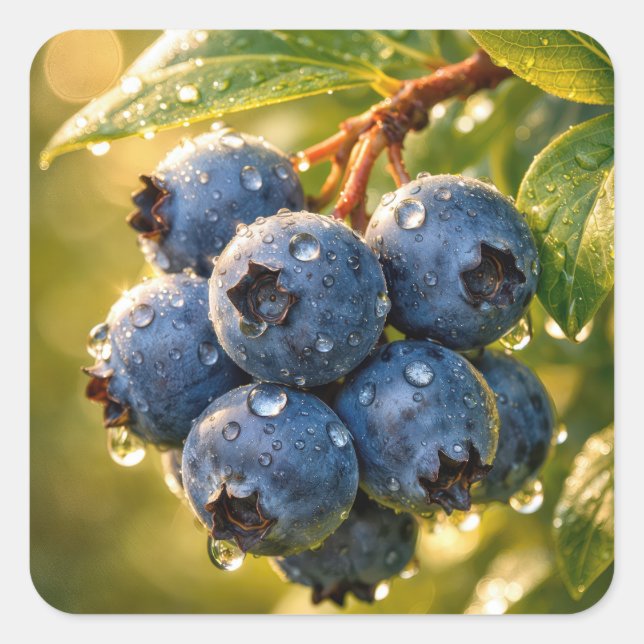 Adesivo Quadrado Raindrops on Ripe Blueberries (Frente)
