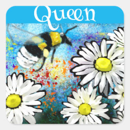 Adesivo Quadrado Rainha Bee Whimsical Bumblebee em pintura de Daisi