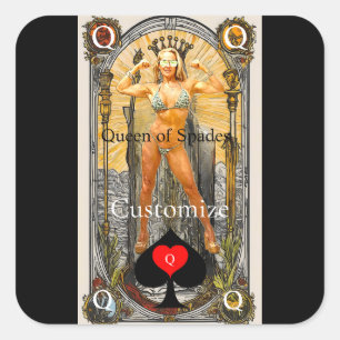 Adesivo Quadrado Rainha do Cartão Tarot de Espadas Thunder_Cove