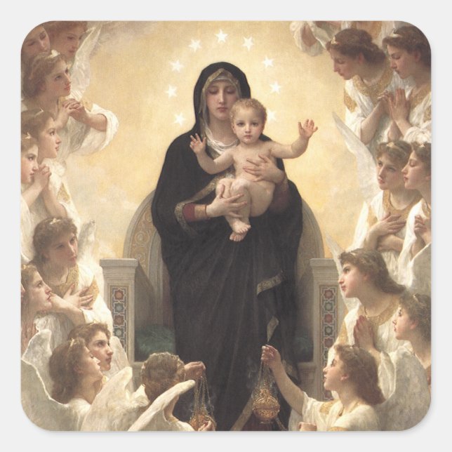 Adesivo Quadrado Rainha dos Angels Regina Angelorum, de Bouguereau (Frente)