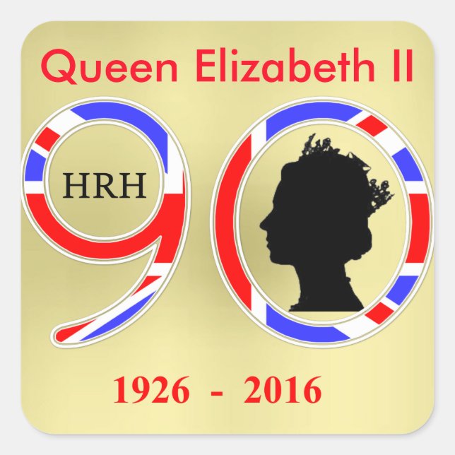 Adesivo Quadrado Rainha Elizabeth II De Inglaterra 90 Birthday (Frente)