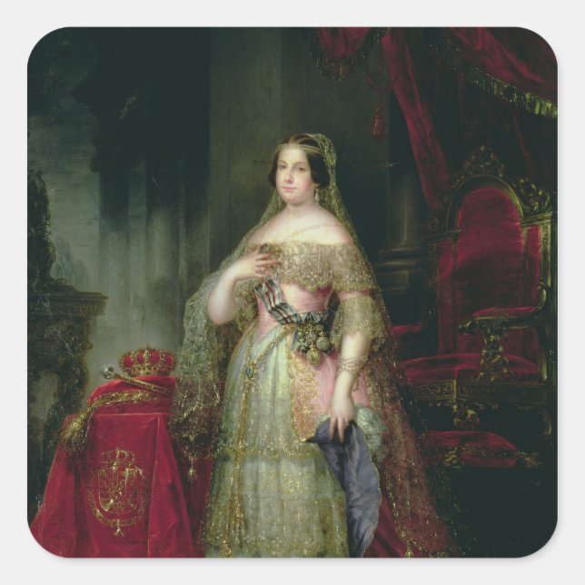 Adesivo Quadrado Rainha Isabella II da Espanha (Frente)