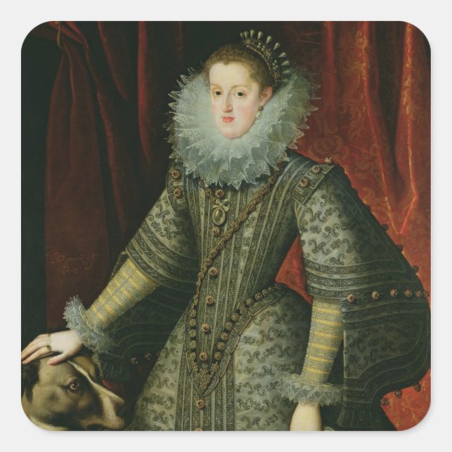 Adesivo Quadrado Rainha Margarita, da Áustria, 1609 (óleo na canvas (Frente)