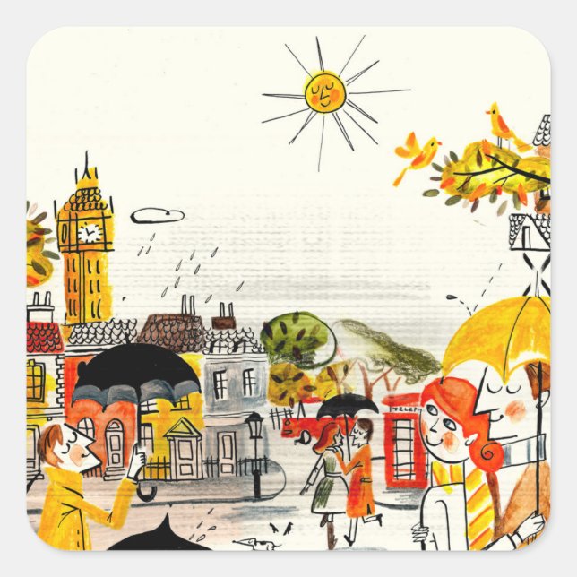 Adesivo Quadrado Rainy Day em Londres (Frente)