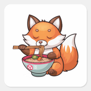 Adesivo Quadrado Raio alimentar da raposa de Kawaii