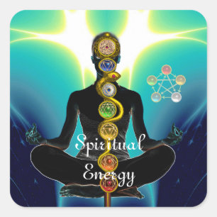 Adesivo Quadrado RAIO DE ASCLEPIUS 7 CHAKRAS,YOGA LOTUS POSE Blue