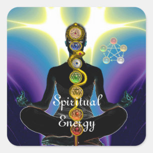 Adesivo Quadrado RAIO DE ASCLEPIUS 7 CHAKRAS,YOGA LOTUS POSE Roxo