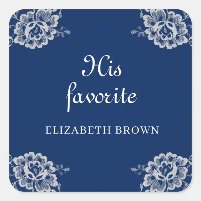 Adesivo Quadrado Raios Florais Elegantes no Casamento Azul Marinho (Frente)