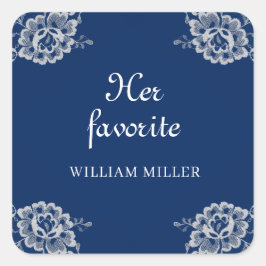 Adesivo Quadrado Raios Florais Elegantes no Casamento Azul Marinho