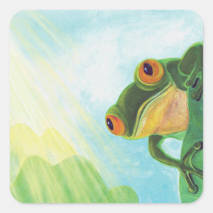 Adesivo Quadrado Raios solares de captura de Sapo verde