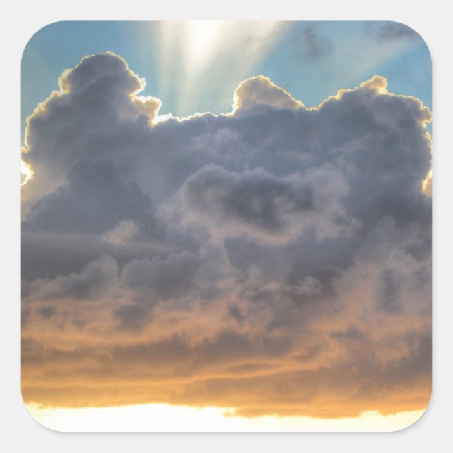 Adesivo Quadrado Raios Sunset de Luz através de Nuvens de Tempestad (Frente)